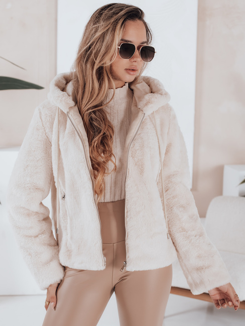 Ženski kratki plašč ELMIRIS beige krznen plašč Dstreet TY4994