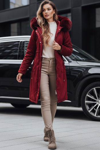 Ženska zimska jakna parka s krznom v bordo barvi Dstreet TY5114