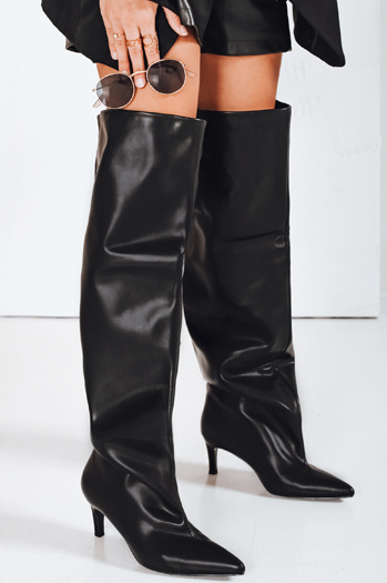 Ženski škornji s širokim zgornjim delom črni Dstreet ZY1189