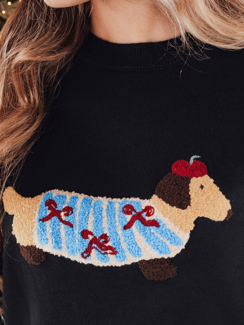 Ženski pulover s pasjo aplikacijo CHICPAWS črn Dstreet MY2541z