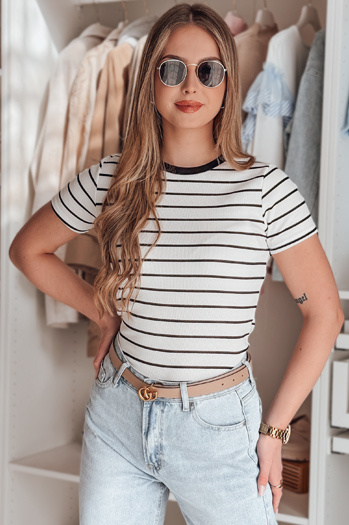 Ženska osnovna črtasta majica LINESS bela Dstreet RY2818