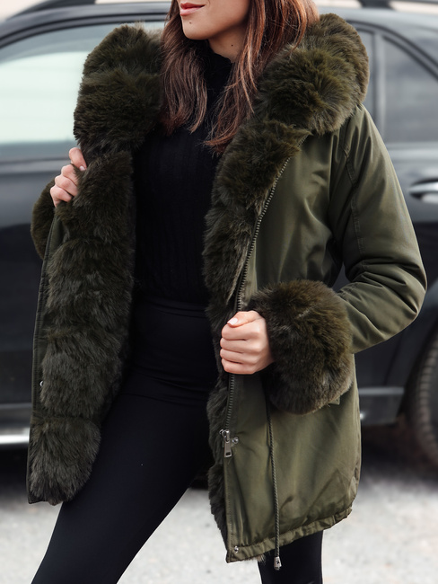 Ženska jakna parka s krznom CHARMFUR zelena Dstreet TY4768