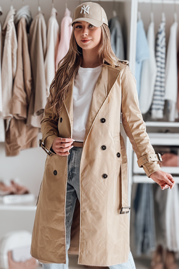 Ženski dolgi plašč s pasom SLIMFOTA camel Dstreet NY0746