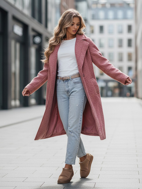 Damski dolg plašč iz ovčje kože roza barve Dstreet NY0755z