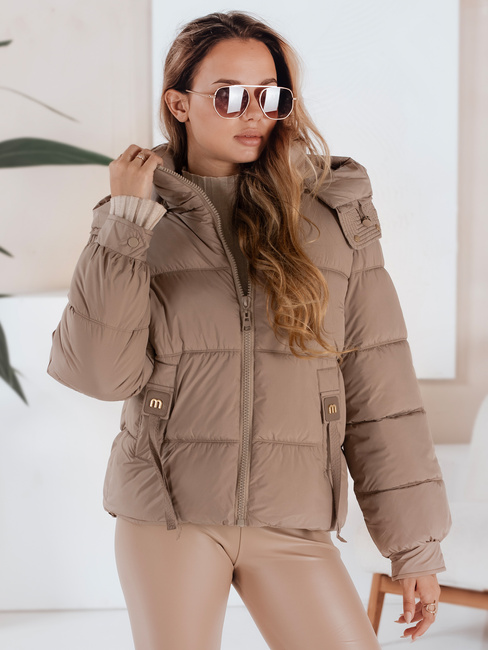 Ženska prešita zimska jakna s kapuco v kamelji barvi Dstreet TY5063