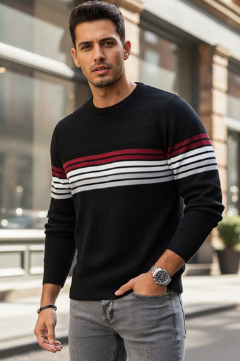 Moški črtasti pulover črne barve Dstreet WX2322