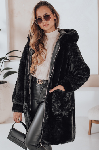 MISSFLUFF ženski krznen plašč črne barve Dstreet TY4982