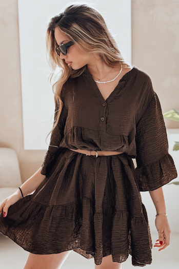 LYVONNE poletna muslinska obleka temno rjava Dstreet EY2617