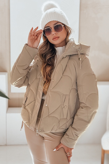 Ženska zimska jakna LOVEWARM kratka prešita s kapuco camel Dstreet TY5041