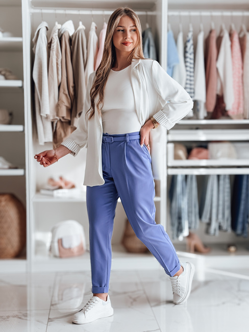 Elegantne ženske plisirane hlače s pasom PLISSO blue Dstreet UY2517