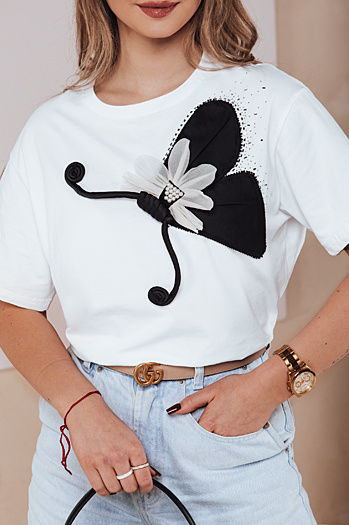 Ženska majica z okraski PEARLI bela Dstreet RY2718