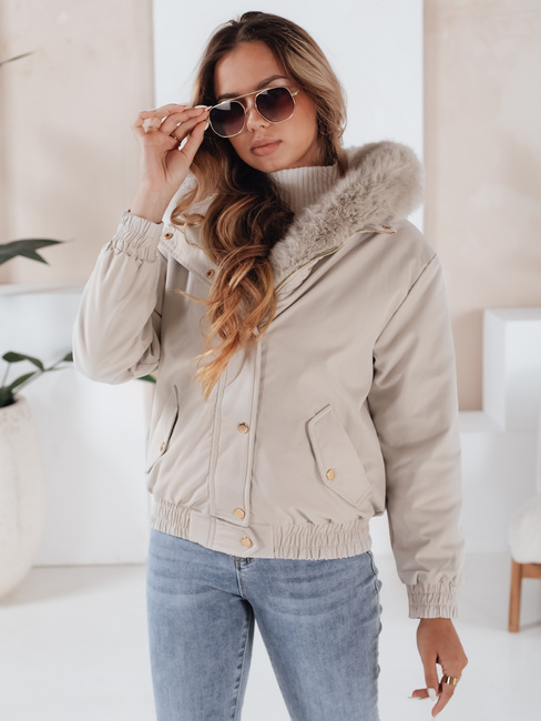 Ženska zimska jakna VESSADA kratka s krznom svetlo bež Dstreet TY5062