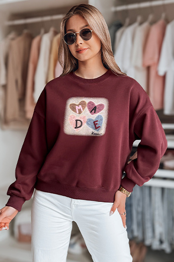 Ženska prevelika majica s srčki MADELIN burgundska Dstreet BY1458