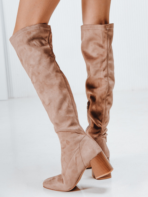 Ženski škornji Dstreet iz semiša v bež barvi ZY1244