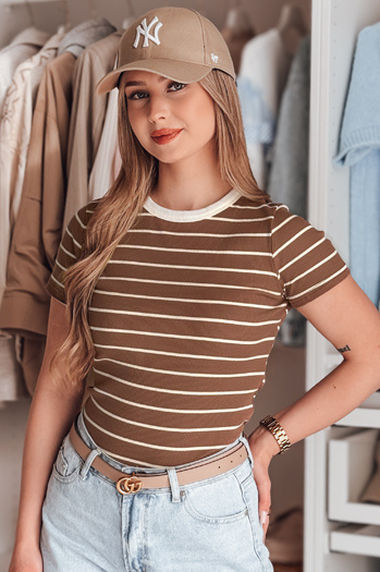 Ženska osnovna črtasta majica LINESS rjava Dstreet RY2810