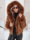 Ženska usnjena jakna s krznom rjave barve Dstreet TY5129