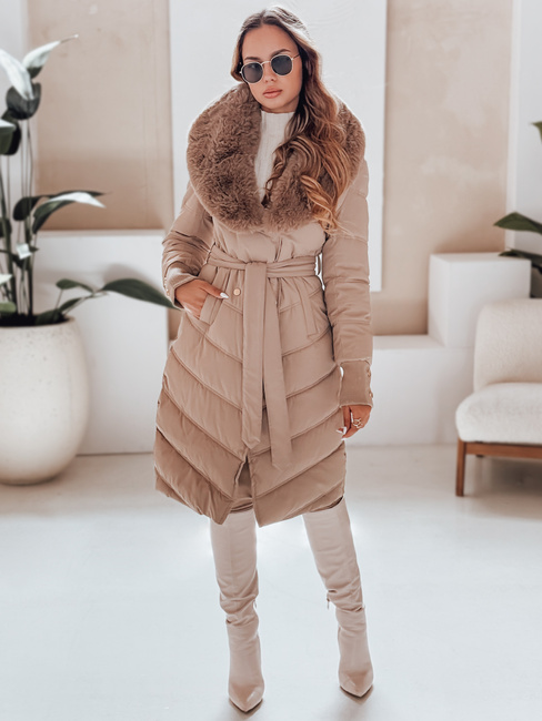 Ženska zimska jakna, prešita s krznom camel Dstreet TY5077