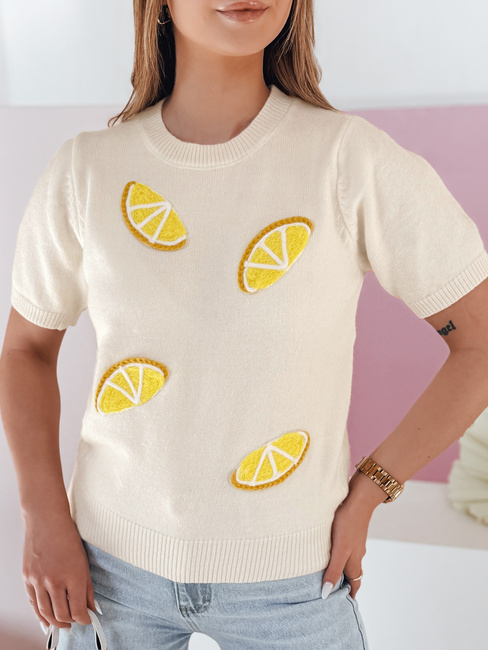 Ženski prevelik pulover z limonami Lemon beige Dstreet MY2476