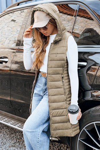 Kamizelka damska pikowana z kapturem beżowa Dstreet TY5256