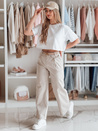 Ženske široke hlače MOBISKA light beige Dstreet UY2618