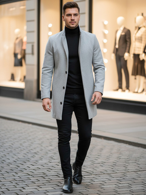 Moški plašč z enim zapenjanjem Barva siva DSTREET CX0428