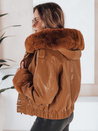 Ženska usnjena jakna s krznom rjave barve Dstreet TY5129