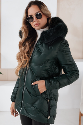 Ženska zimska jakna LOVEINSIDE prešita s krznom temno zelena Dstreet TY5050