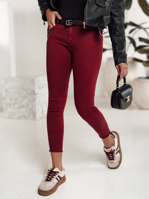 Ženske kavbojke BRITTNIX skinny burgundske barve Dstreet UY2222