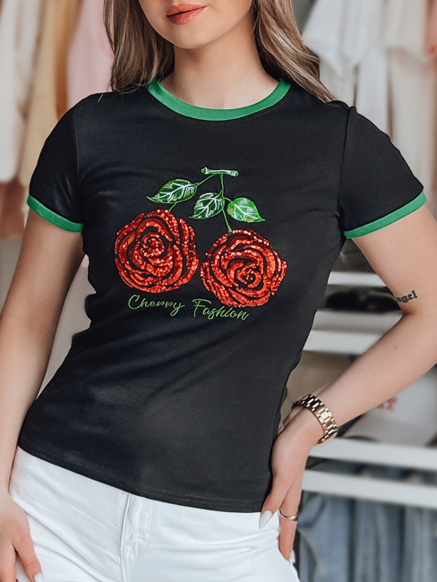 Ženska majica z bleščicami ROSAWIS black Dstreet RY2846