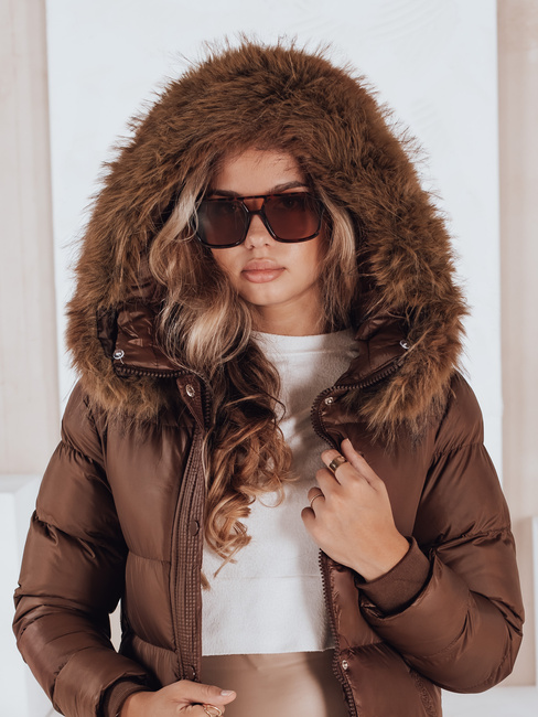 Ženska prešita zimska jakna s krznom STYLEBELLA rjava Dstreet TY5009