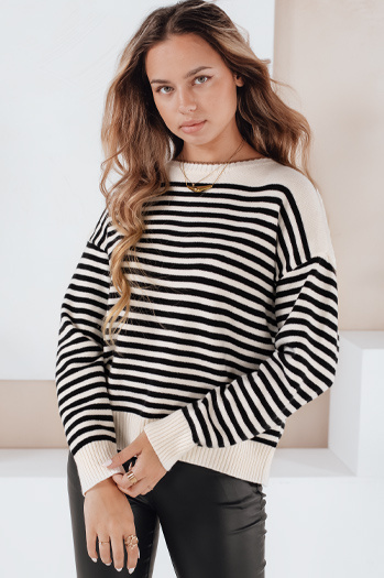 Ženski črtasti pulover ELVARA beige Dstreet MY2523