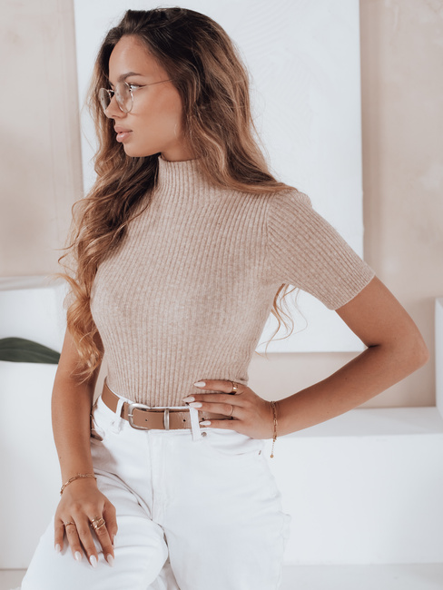 Ženski pulover s kratkimi rokavi GIRLGLORY beige Dstreet MY2553