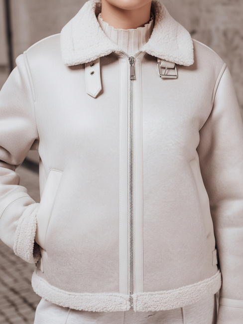 Ženska jakna iz semiša z ovčjo kožo KASAMIRA bela Dstreet TY4739