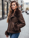 Ženska usnjena jakna s krznom rjave barve Dstreet TY5243z