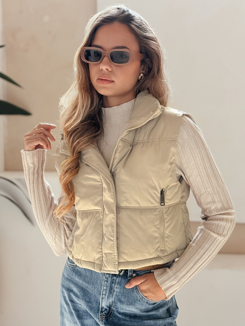 Ženski prešiti jopič v bež barvi Dstreet TY5195