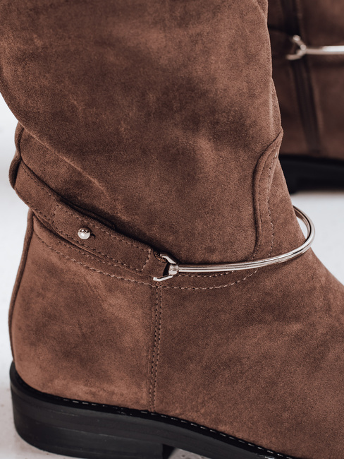 Ženski škornji Dstreet ZY1204 iz semiša v rjavi barvi