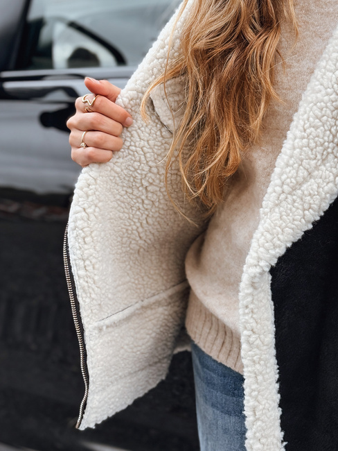 Ženska jakna ramones z ovčjo kožo črna Dstreet TY5246