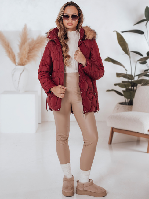 Ženska zimska jakna LUMORE prešita s kapuco bordo barve Dstreet TY5014