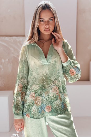 Ženska cvetlična majica prevelike velikosti Cvetlična zelena Dstreet DY0471