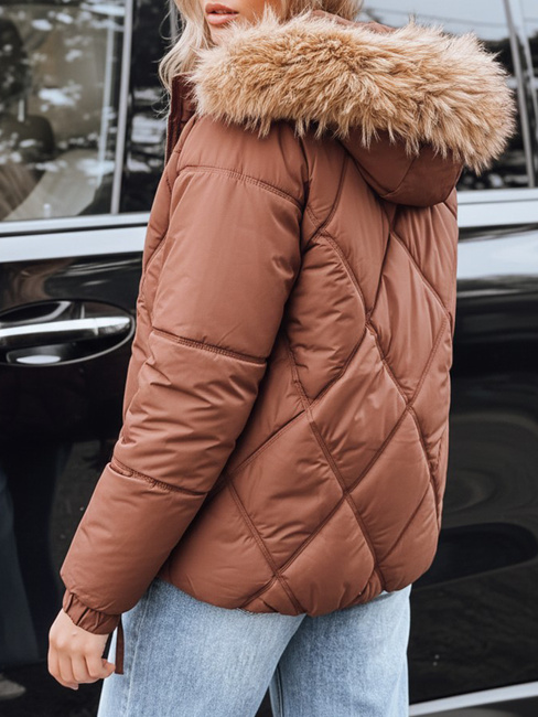 Ženska zimska prešita jakna s kapuco rjave barve Dstreet TY5231