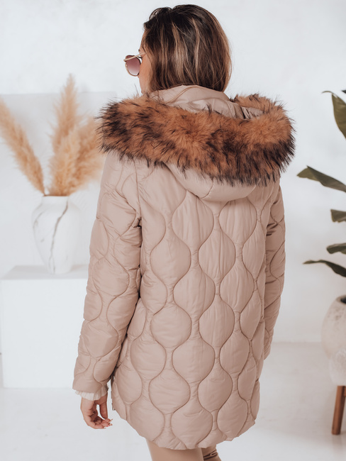 Ženska zimska jakna LUMORE prešita s kapuco beige Dstreet TY5011