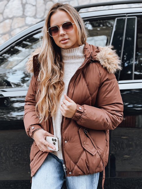 Ženska zimska prešita jakna s kapuco rjave barve Dstreet TY5231