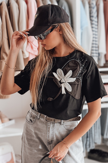 Ženska majica oversize s 3D učinkom PETALOVE črna Dstreet RY2717