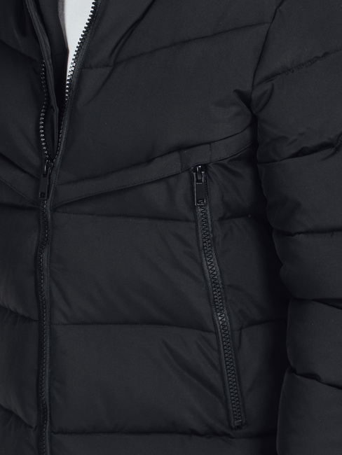 Moška zimska jakna s kapuco črna prešita TX5070