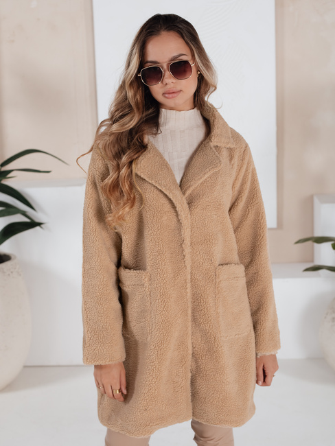Ženski zimski plašč Teddy krzno beige Dstreet NY0757