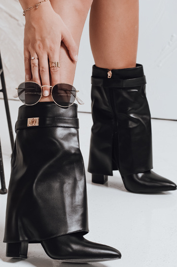 Ženski škornji s širokim zgornjim delom črne barve Dstreet ZY1116