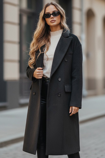 Ženski zimski plašč dolg oversize črn Dstreet NY0765z