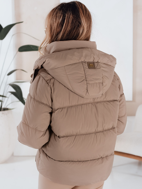 Ženska prešita zimska jakna s kapuco v kamelji barvi Dstreet TY5063