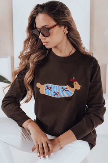 Ženski pulover s pasjo aplikacijo CHICPAWS rjave barve Dstreet MY2544