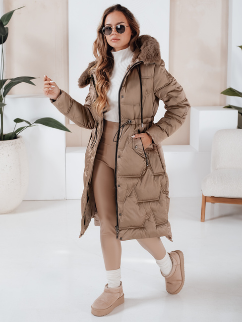 Ženska zimska dolga prešita jakna s krznom camel Dstreet TY5073